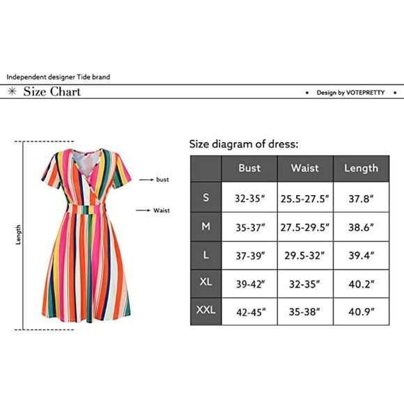 Vote Pretty V-Neck Rainbow Striped Short Sleeve Dress Sz L - Picture 6 of 6